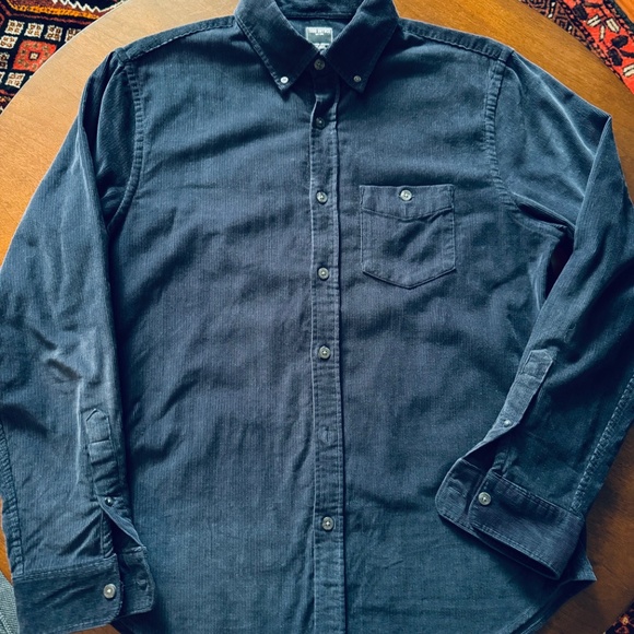 Todd Snyder navy blue Corduroy long sleeve button down Shirt MEN LRG ALL cotton - Picture 2 of 5